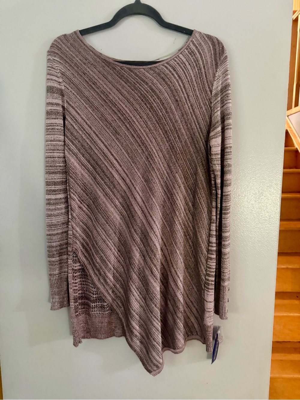 Peter Nygard Dusty Rose Metallic Asymmetrical Knit Tunic Sweater M